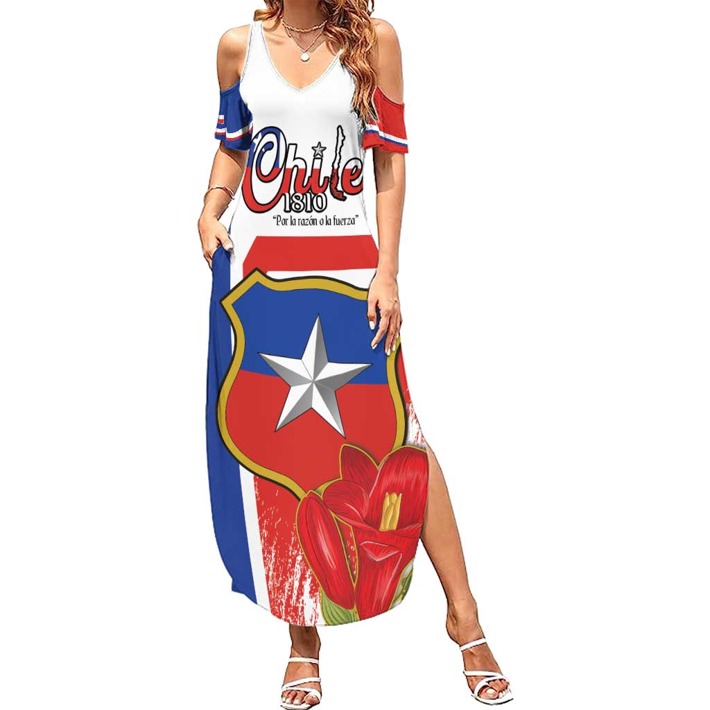 Personalized Chile Independence Day Summer Maxi Dress Chilean Coat Of Arms Copihue Flag Style - Wonder Print Shop