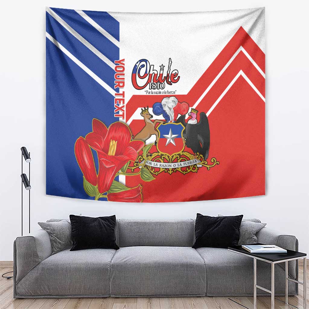 Chile Independence Day wall tapestry with Chile coat of arms and red copihue flower