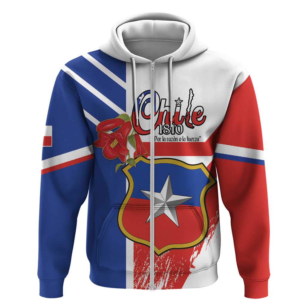 Personalized Chile Independence Day Zip Hoodie Chilean Coat Of Arms Copihue Flag Style - Wonder Print Shop