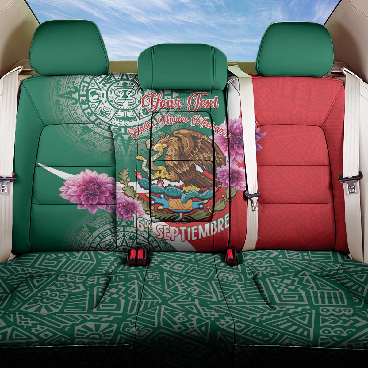 Personalized Mexico Independence Day Back Car Seat Cover 16 De Septiembre Mexican Aztec - Wonder Print Shop