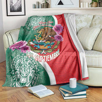 Personalized Mexico independence blanket, green and red Aztec eagle with purple flowers