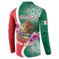 Green and red long-sleeve pullover with eagle, purple flowers, and VIVA MEXICO back print