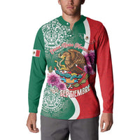 Green and red long-sleeve pullover with eagle, purple flowers, and 16 de septiembre front design