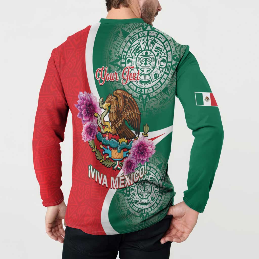 Green and red long-sleeve pullover with eagle, purple flowers, and VIVA MEXICO back print