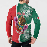 Green and red long-sleeve pullover with eagle, purple flowers, and VIVA MEXICO back print