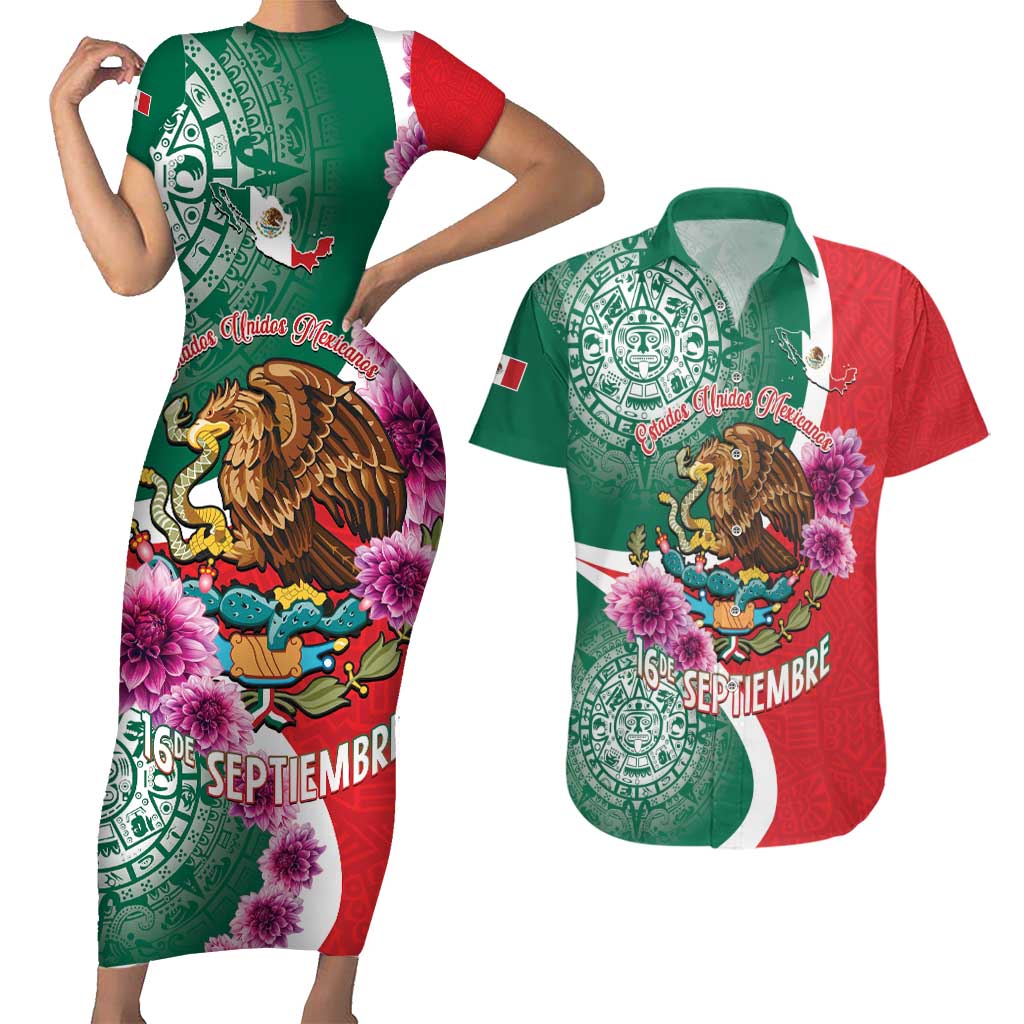 Personalized Mexico Independence Day Couples Matching Short Sleeve Bodycon Dress and Hawaiian Shirt 16 De Septiembre Mexican Aztec