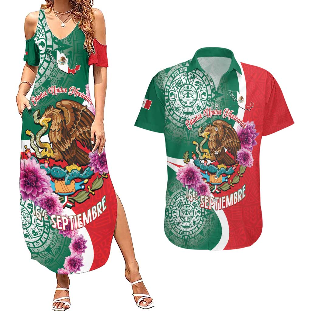 Personalized Mexico Independence Day Couples Matching Summer Maxi Dress and Hawaiian Shirt 16 De Septiembre Mexican Aztec