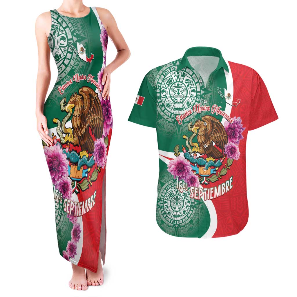 Personalized Mexico Independence Day Couples Matching Tank Maxi Dress and Hawaiian Shirt 16 De Septiembre Mexican Aztec