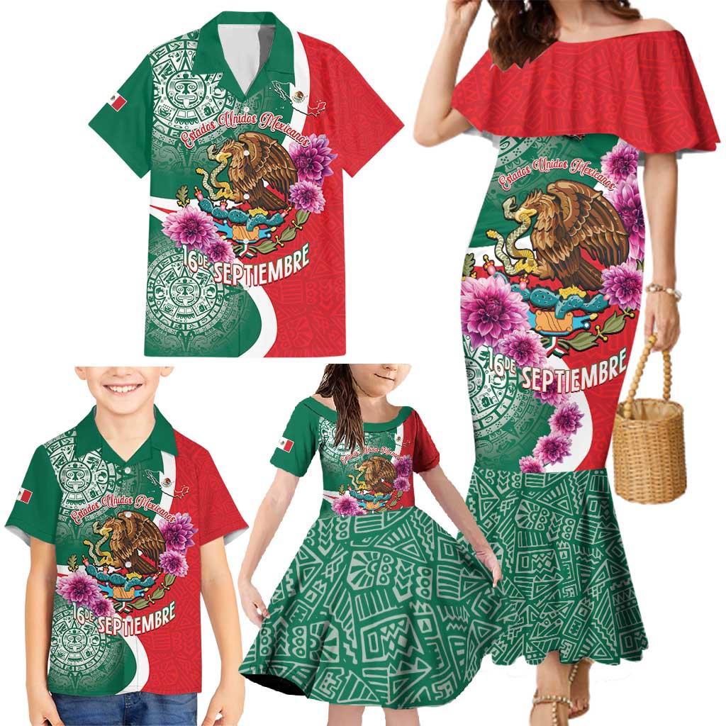 Personalized Mexico Independence Day Family Matching Mermaid Dress and Hawaiian Shirt 16 De Septiembre Mexican Aztec