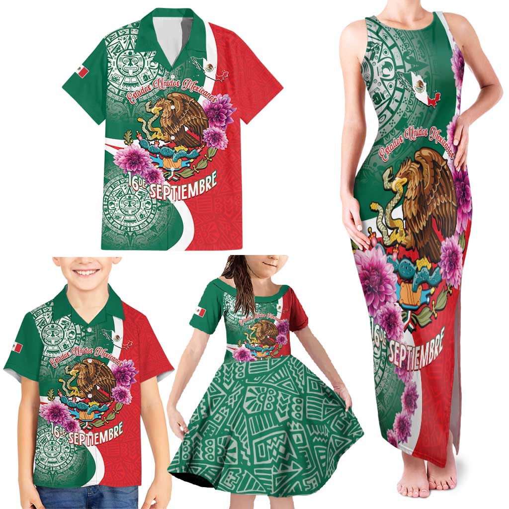 Personalized Mexico Independence Day Family Matching Tank Maxi Dress and Hawaiian Shirt 16 De Septiembre Mexican Aztec