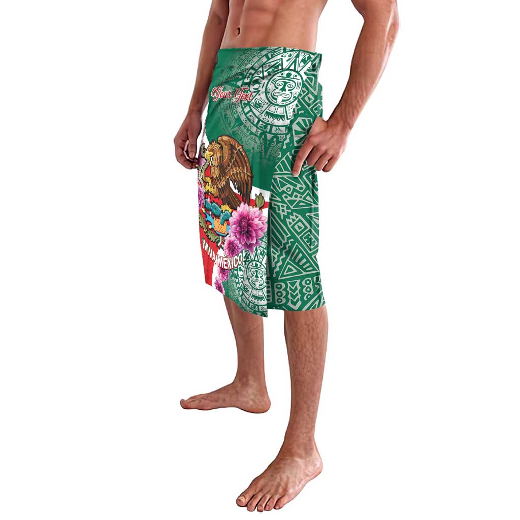 Green lava lava wrap skirt with eagle and flower art, geometric symbols