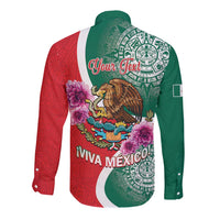 Long-sleeve button shirt, red/green with back eagle and Viva Mexico text