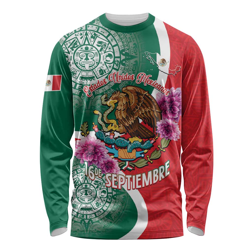 Personalized Mexico Independence Day Long Sleeve Shirt 16 De Septiembre Mexican Aztec - Wonder Print Shop