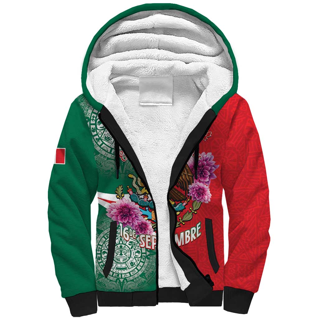 Personalized Mexico Independence Day Sherpa Hoodie 16 De Septiembre Mexican Aztec - Wonder Print Shop