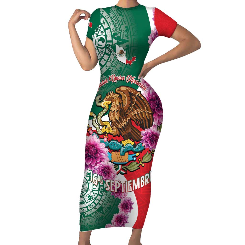 Personalized Mexico Independence Day Short Sleeve Bodycon Dress 16 De Septiembre Mexican Aztec - Wonder Print Shop