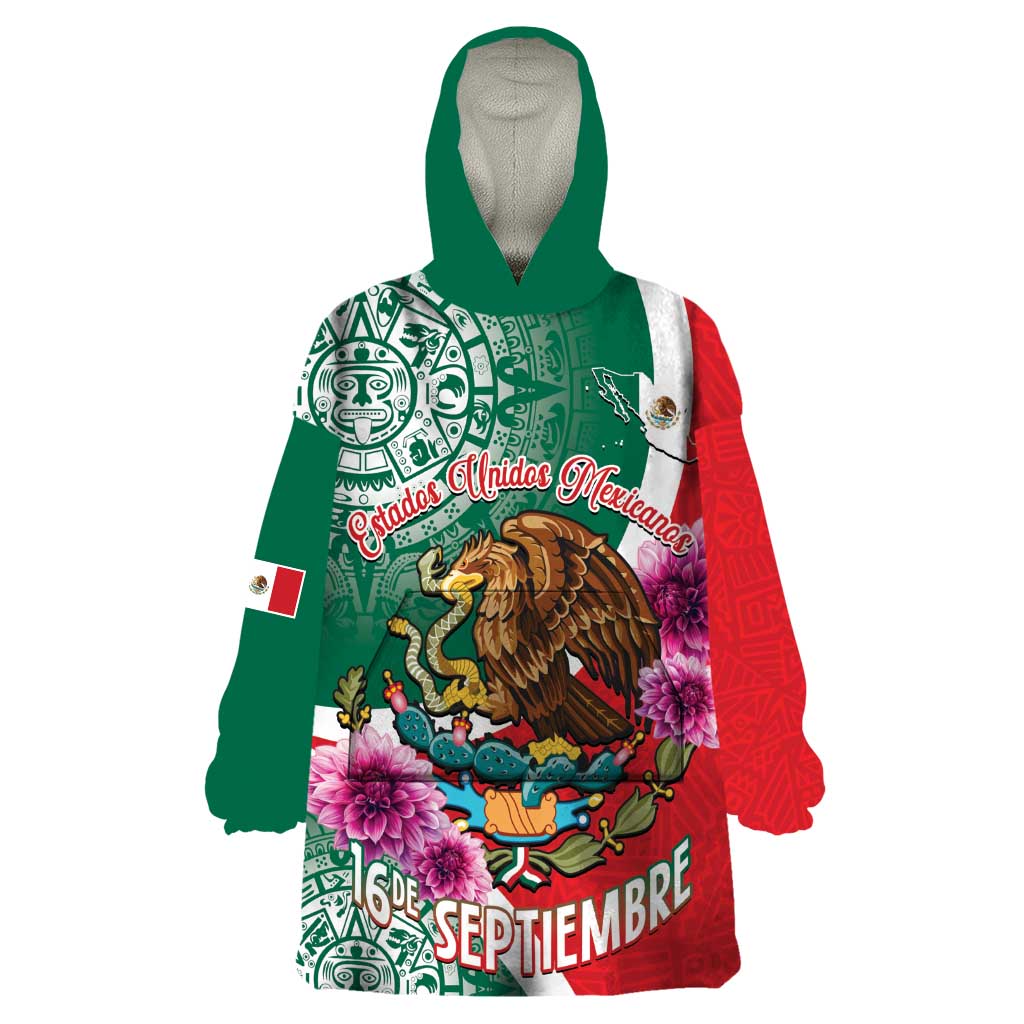 Personalized Mexico Independence Day Wearable Blanket Hoodie 16 De Septiembre Mexican Aztec - Wonder Print Shop