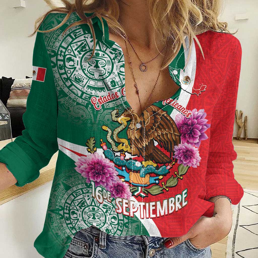 Personalized Mexico Independence Day Women Casual Shirt 16 De Septiembre Mexican Aztec