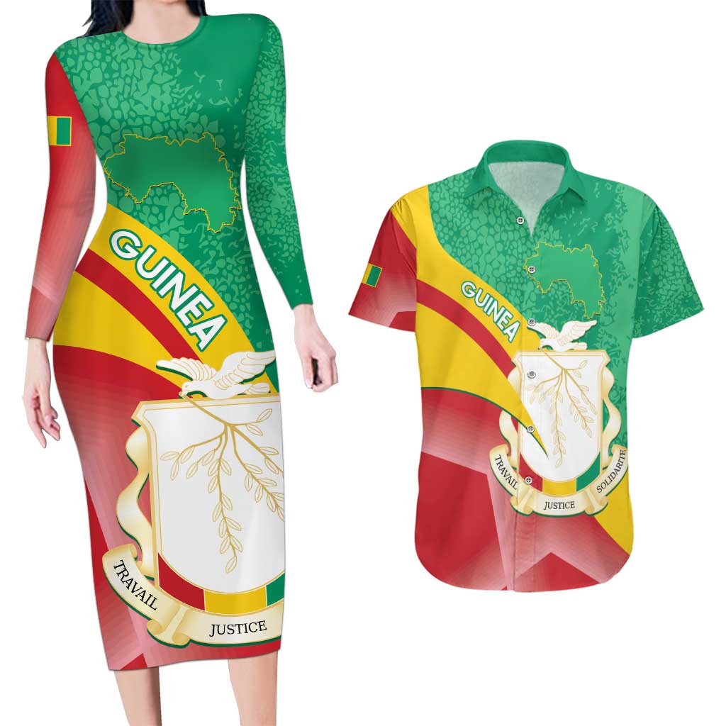 Personalised Guinea Independence Day Couples Matching Long Sleeve Bodycon Dress and Hawaiian Shirt Happy 2 October Guinee Coat Of Arms - Wonder Print Shop