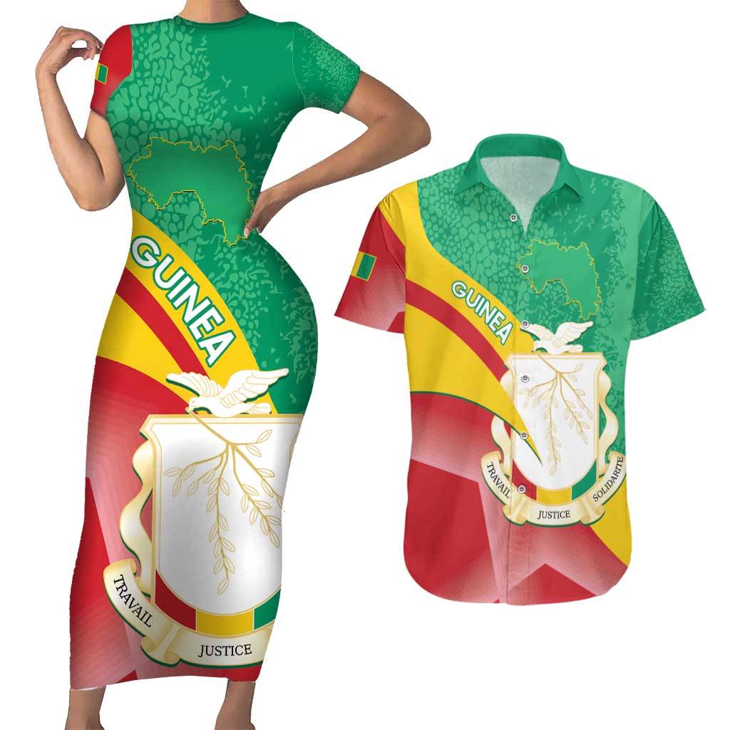 Personalised Guinea Independence Day Couples Matching Short Sleeve Bodycon Dress and Hawaiian Shirt Happy 2 October Guinee Coat Of Arms - Wonder Print Shop