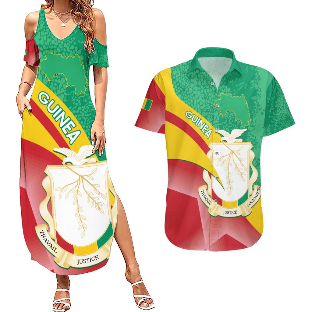 Personalised Guinea Independence Day Couples Matching Summer Maxi Dress and Hawaiian Shirt Happy 2 October Guinee Coat Of Arms - Wonder Print Shop