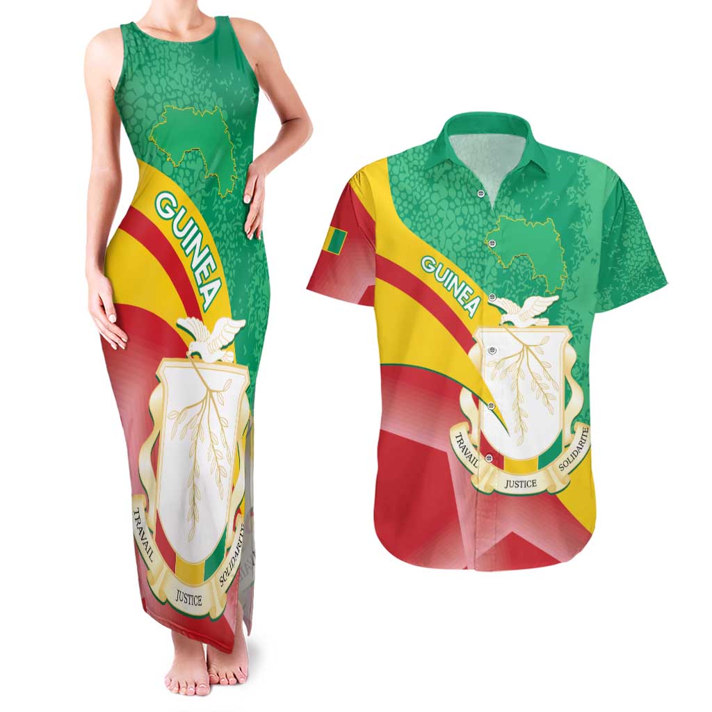 Personalised Guinea Independence Day Couples Matching Tank Maxi Dress and Hawaiian Shirt Happy 2 October Guinee Coat Of Arms - Wonder Print Shop