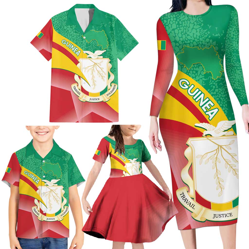 Personalised Guinea Independence Day Family Matching Long Sleeve Bodycon Dress and Hawaiian Shirt Happy 2 October Guinee Coat Of Arms - Wonder Print Shop