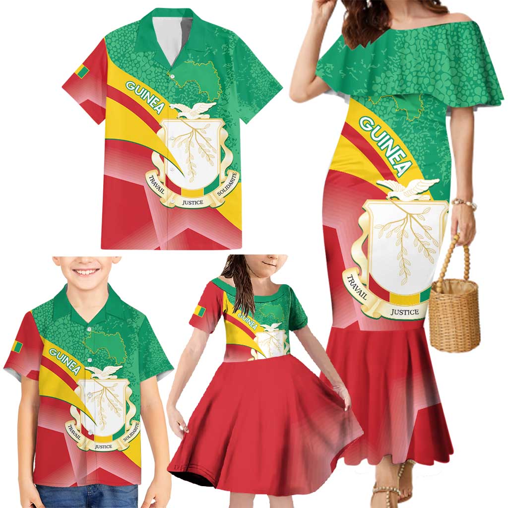 Personalised Guinea Independence Day Family Matching Mermaid Dress and Hawaiian Shirt Happy 2 October Guinee Coat Of Arms - Wonder Print Shop