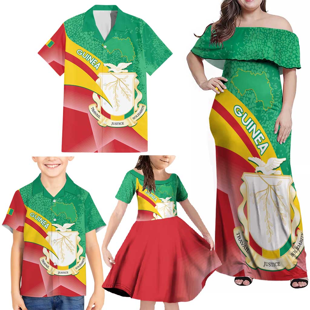 Personalised Guinea Independence Day Family Matching Off Shoulder Maxi Dress and Hawaiian Shirt Happy 2 October Guinee Coat Of Arms - Wonder Print Shop