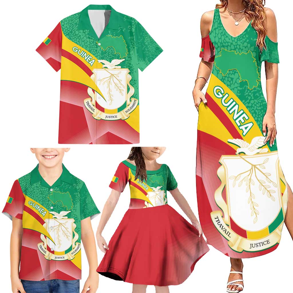 Personalised Guinea Independence Day Family Matching Summer Maxi Dress and Hawaiian Shirt Happy 2 October Guinee Coat Of Arms - Wonder Print Shop