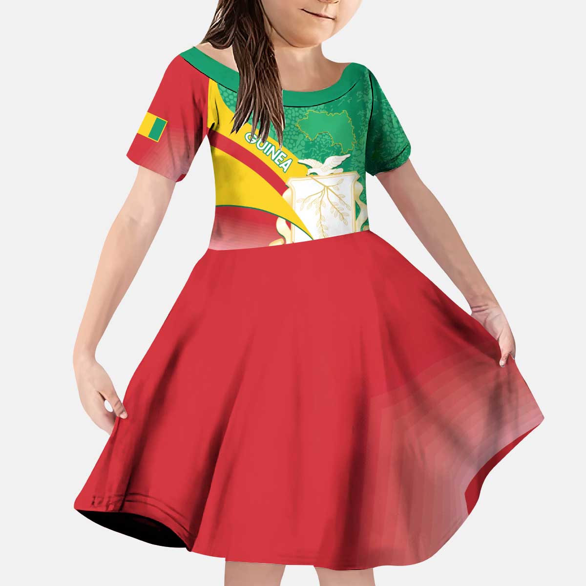 Personalised Guinea Independence Day Kid Short Sleeve Dress Happy 2 October Guinee Coat Of Arms - Wonder Print Shop