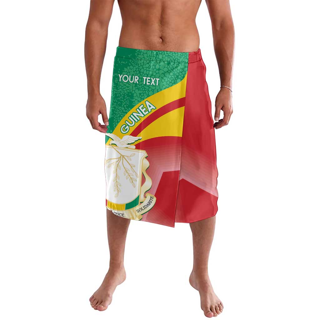Guinea flag sarong with elastic waistband and custom text; green, yellow, red