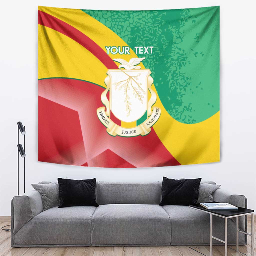 Guinea Independence Day tapestry with coat of arms center and green, red, yellow