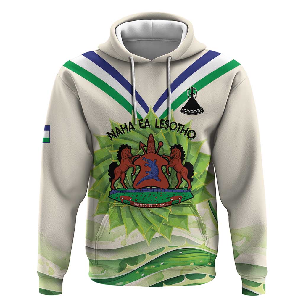 Personalised Lesotho Independence Day Hoodie Aloe Polyphylla Mix Coat Of Arms