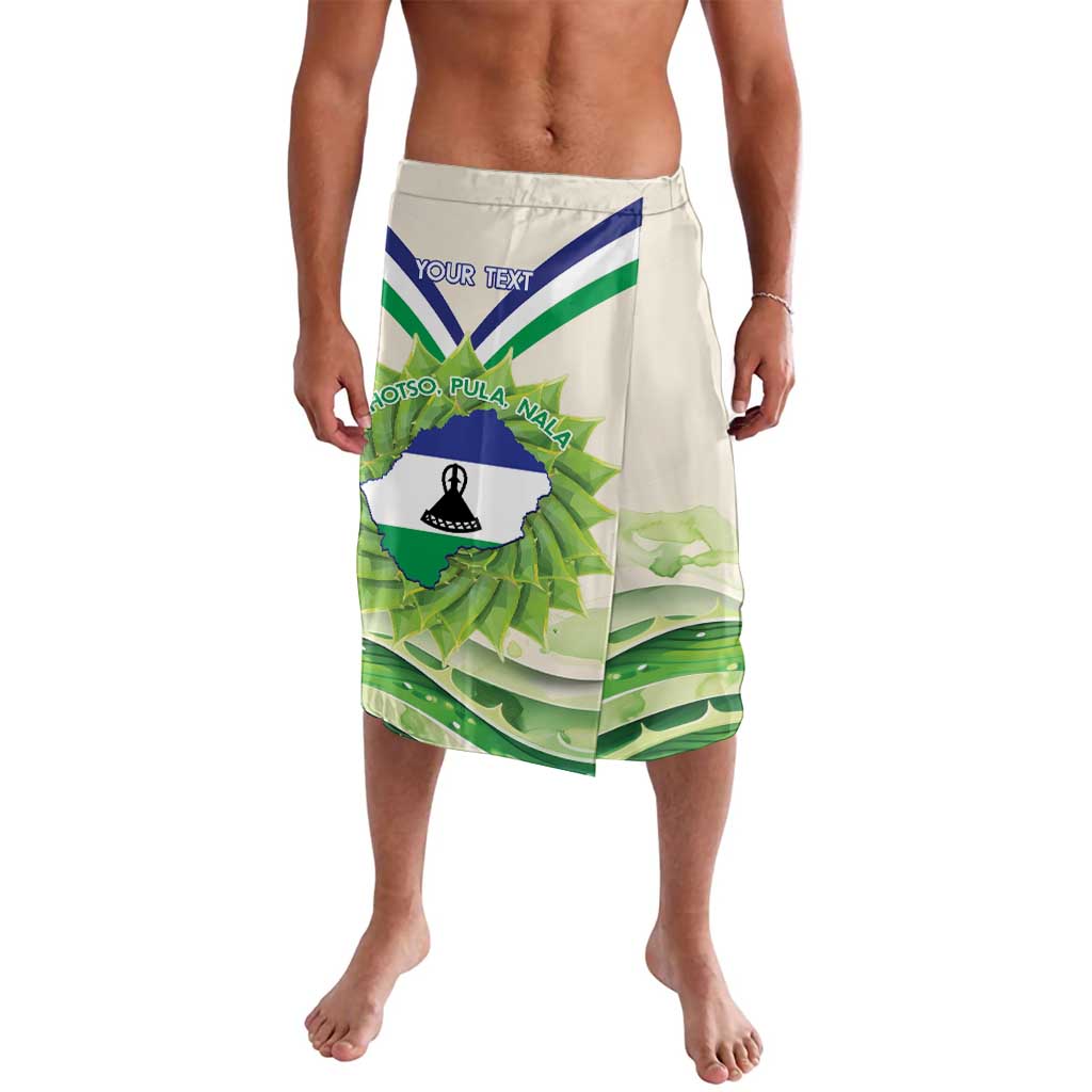 Personalized lavalava skirt with green flag, aloe leaf and coat of arms print