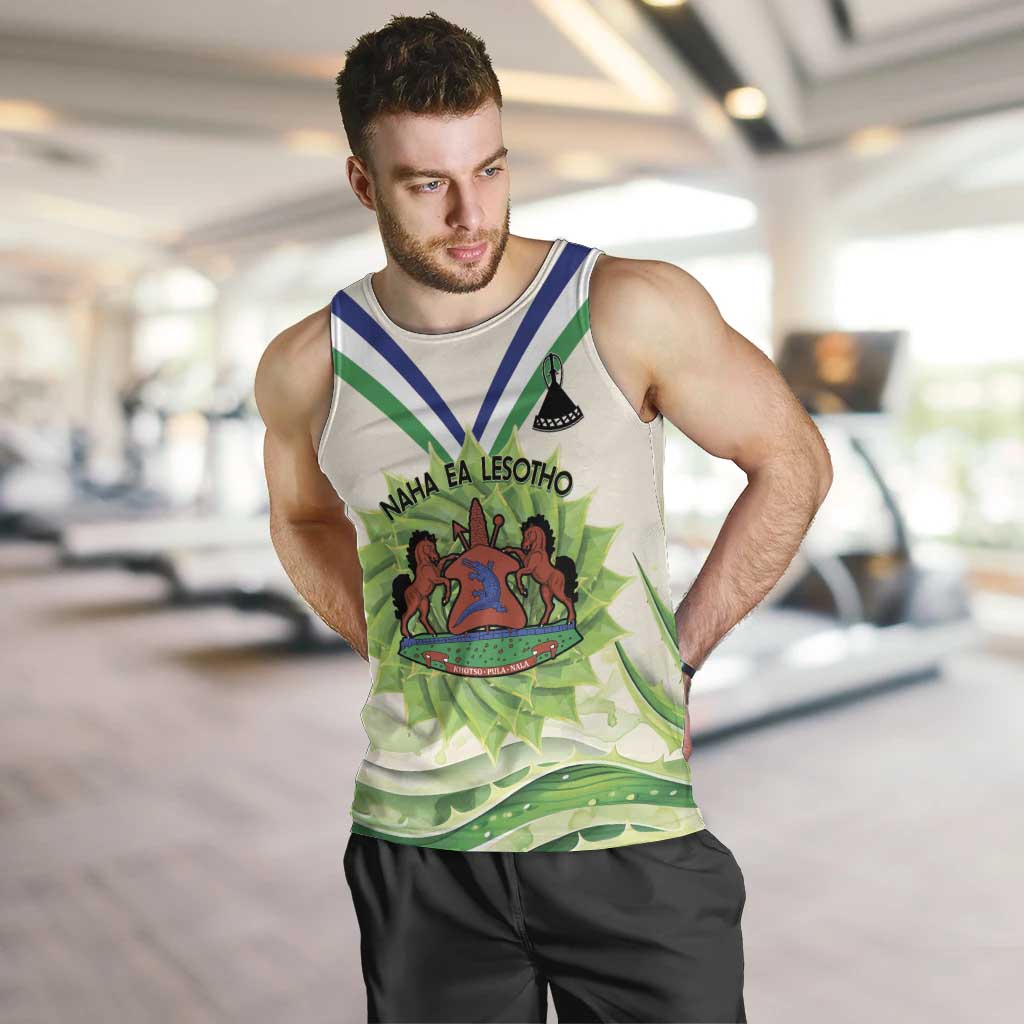 Personalised Lesotho Independence Day Men Tank Top Aloe Polyphylla Mix Coat Of Arms - Wonder Print Shop