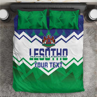 Personalized Lesotho bedding set, blue and green zigzag crest duvet with YOUR TEXT