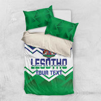 Personalized Lesotho bedding set with crest zigzag duvet and two green pillowcases
