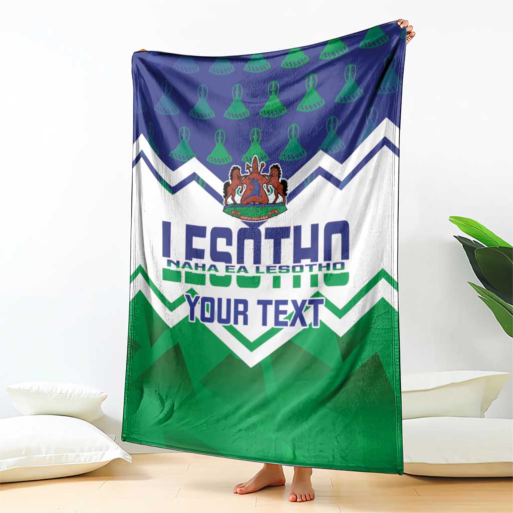 Personalised Lesotho Independence Day blanket hanging with blue patterned top and green base