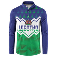 Navy button-collar sweatshirt with green and white Lesotho graphic front