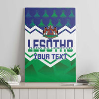 Green and blue canvas wall art featuring central crest and chevron stripes