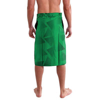 Green personalized lavalava skirt with abstract geometric pattern and waistband