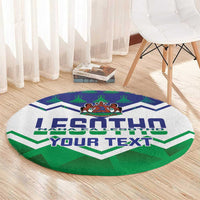 Round green rug with LESOTHO and YOUR TEXT text, blue and white chevrons