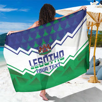 Green-and-white Lesotho flag style sarong with crest, 'LESOTHO', and 'YOUR TEXT'