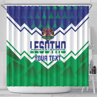 Personalized Lesotho independence shower curtain with green-blue chevrons, crest and YOUR TEXT