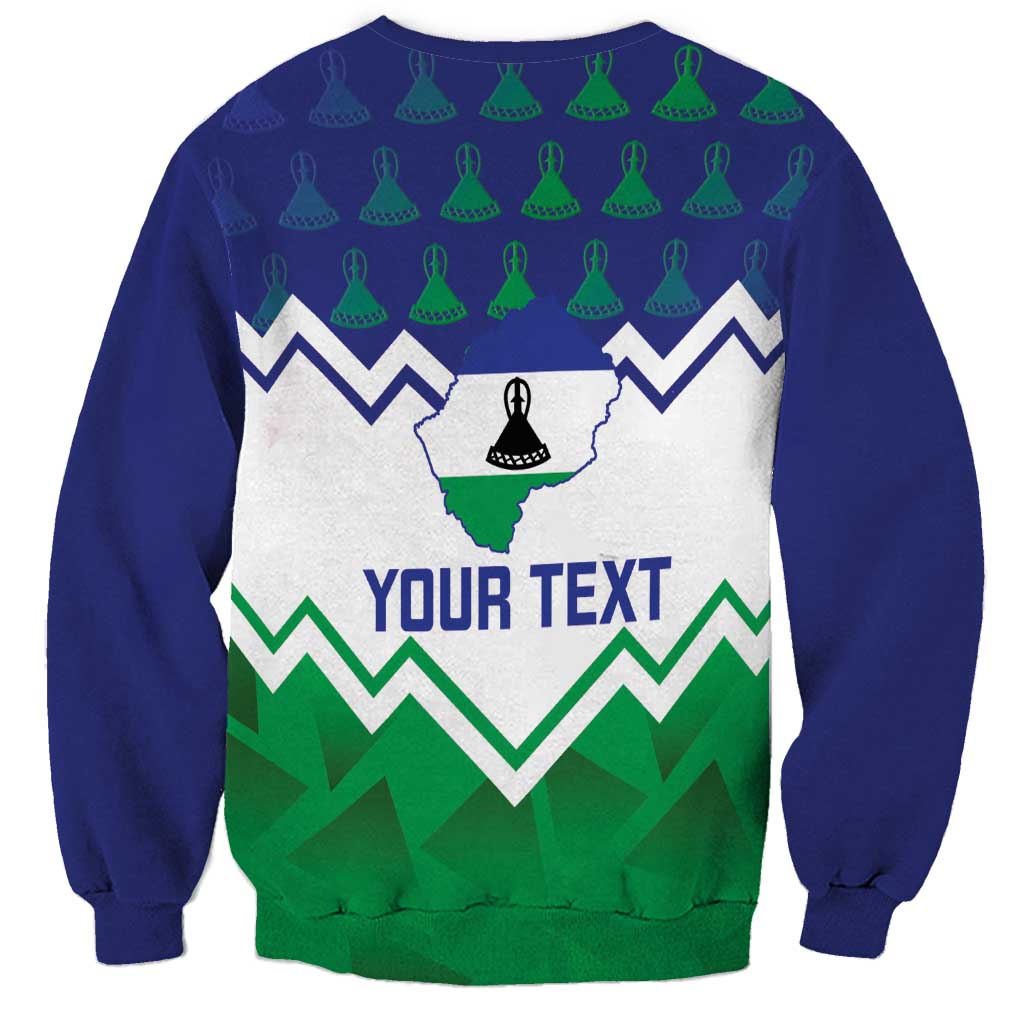 Unisex dark blue sweatshirt with green-white chevrons, map graphic and YOUR TEXT