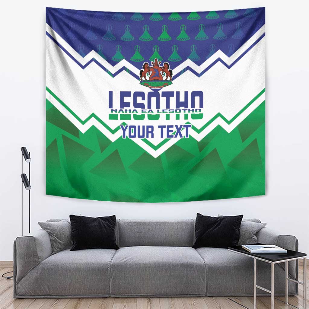 Independence Day wall tapestry in green, blue, and white with crest and 'YOUR TEXT'