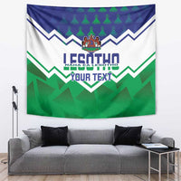 Independence Day wall tapestry in green, blue, and white with crest and 'YOUR TEXT'
