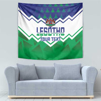 Independence Day tapestry in green, blue, and white with crest and 'YOUR TEXT' text