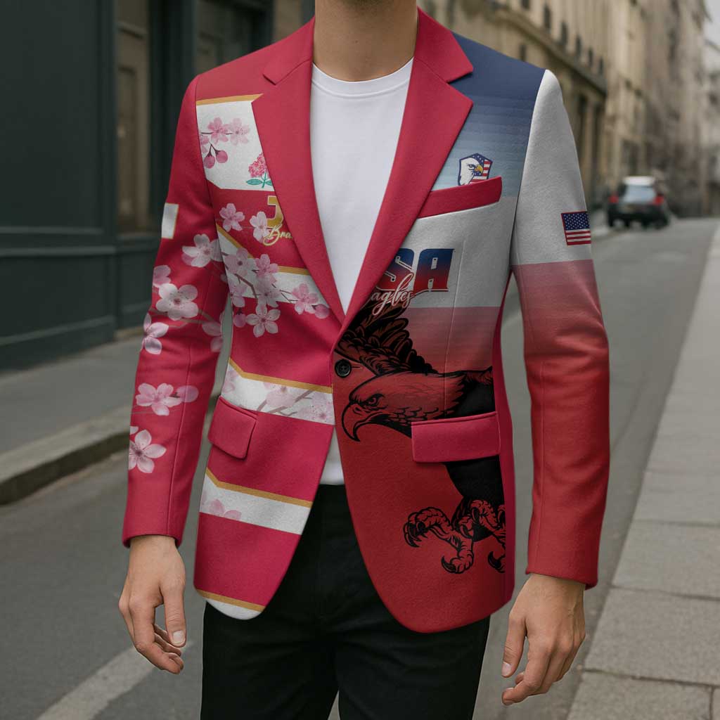 USA and Japan Rugby Custom Blazer Eagles Brave Blossoms Together Pacific - Wonder Print Shop