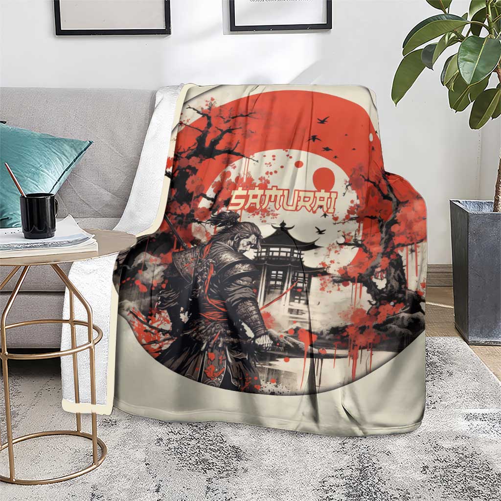 Samurai Warrior Japan Blanket Red-blossomed Tree Classic Japanese Stylized - Wonder Print Shop